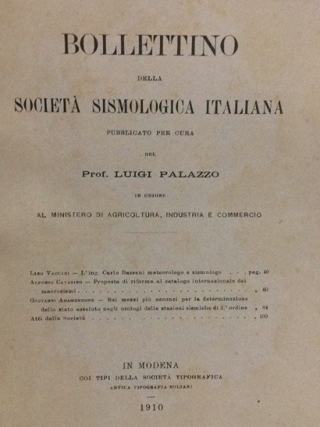 GLI OROLOGI DELLE STAZIONI SISMICHE DI 2 ORDINE BOLLETTINO SOCIETA' …