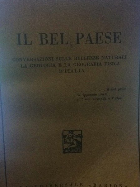 Il Bel Paese Antonio Stoppani Barion 1941