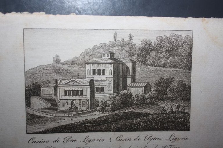 IL CASINO DI PIRRO LIGORIO IL GIARDINO VATICANO INCISIONE 1800