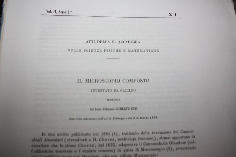 IL MICROSCOPIO COMPOSTO INVENTATO DA GALILEO MEMORIA GILBERTO GOVI 1888