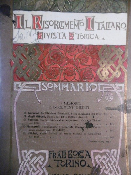 IL RISORGIMENTO ITALIANO RIVISTA STORICA ANNO 1 FASCICOLO COLLODI AL …