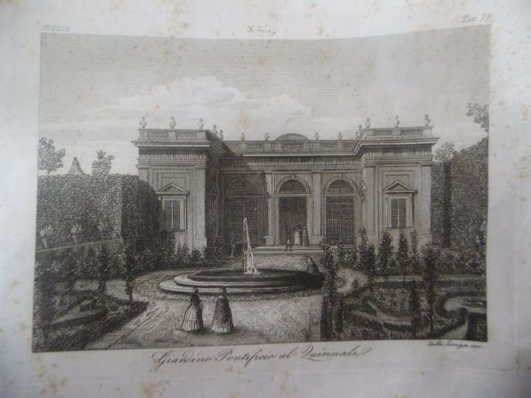 INCISIONE GIARDINO PONTIFICIO AL QUIRINLE 1800