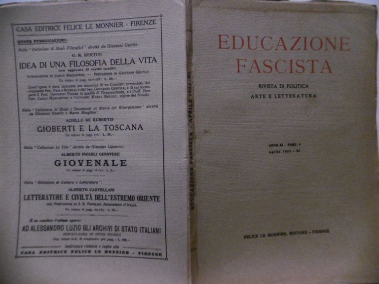 L'INGHILTERRA E L'EUROPA MARIO PRAZ EDUCAZIONE FASCISTA APRILE 1933 FELICE …