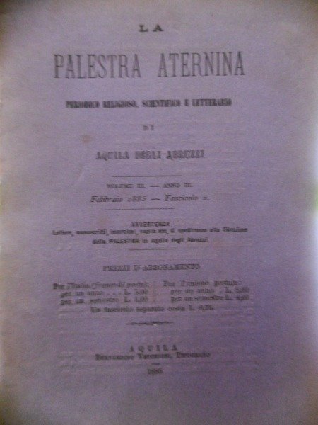 LA PALESTRA ATERNINA AQUILA DEGLI ABRUZZI VOL.III FASC.2 RIPOGRAFO VECCHIONI …