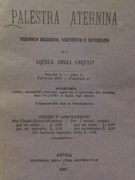 LEONE XIII E LA PACE LA PALESTRA ATERNINA 1887 AQUILA