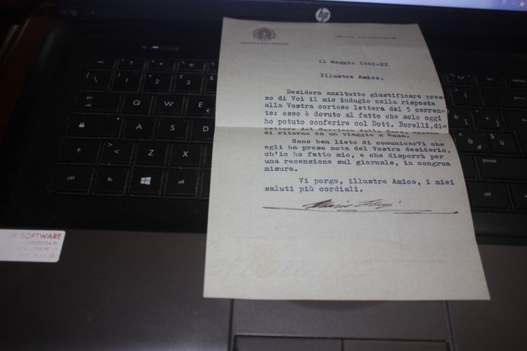 LETTERA DEL SENATO DEL REGNO 1942