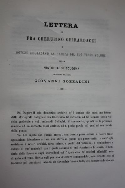 LETTERA DI FRA CHERUBINO GHIRARDACCI E NOTIZIE RIGUARDANTI LA STAMPA …