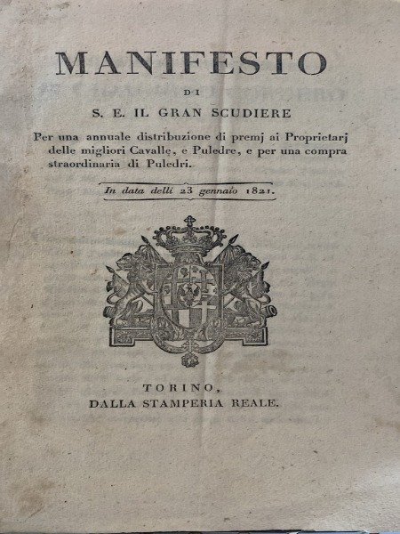 Manifesto di S. E. Il Gran Scudiere circa l'annuale distribuzione …