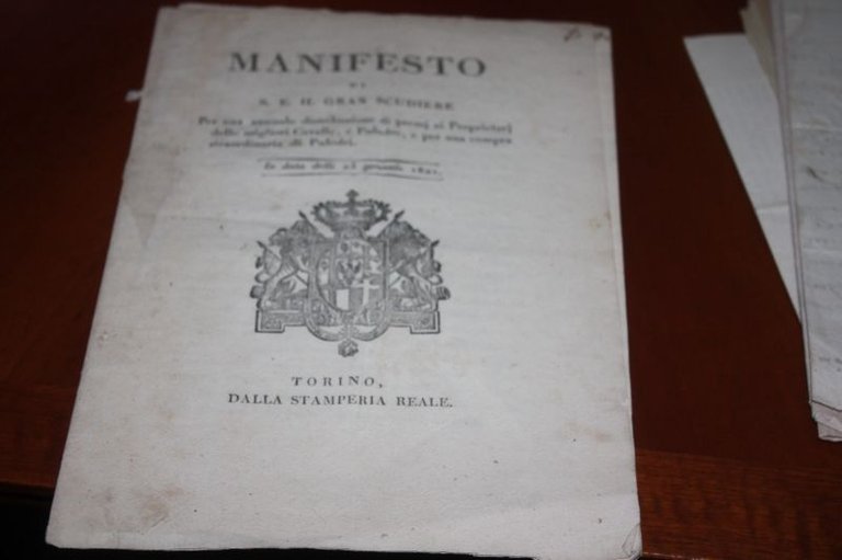 MANIFESTO DI S.E. IL GRAN SCUDIERE PER UN ANNUALE DISTRIBUZIONE …