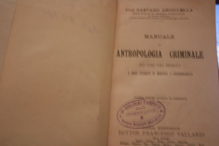 MANUALE DI ANTROPOLOGIA CRIMINALE VALLARDI 1906