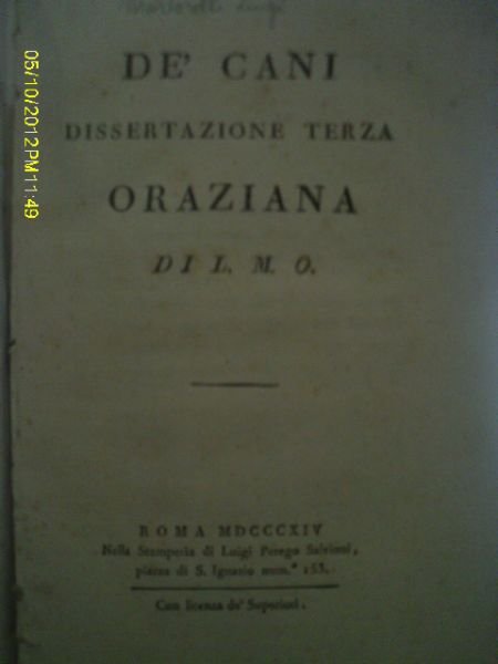 MARTORELLI LUIGI DE CANI DISSERTAZIONE TERZA ORAZIANA DI L.M.O 1814