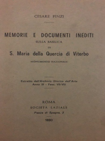 MEMORIE E DOCUMENTI INEDITI CESARE PINZI 1890 SULLA BASILICA S.MARIA …