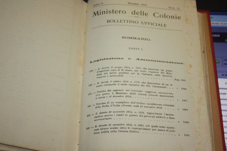 MINISTERO DELLE COLONIE BOLLETTINO UFFICIALE ANNO II 1914