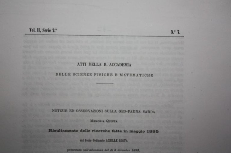 NOTIZIE ED OSSERVAZIONI SULLA GEOFAUNA SARDA 1885 ACHILLE COSTA