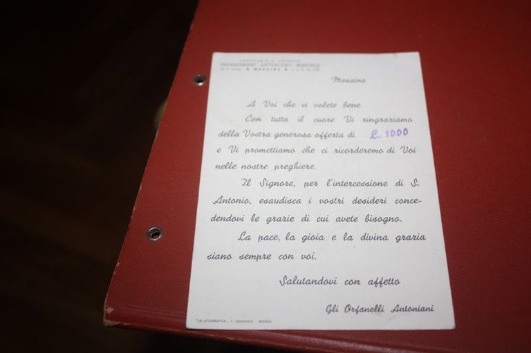 OFFERTA ALL'ORFANOTROFIO ANTONIANO MASCHILE