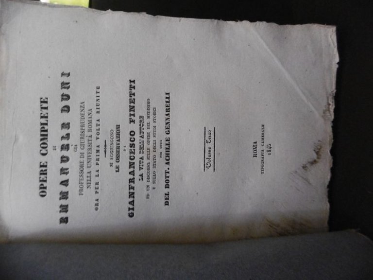 OPERE COMPLETE DI EMMANUELE DUNI VOLUME TERZO 1845 ROMA TIPOGRAFIA …