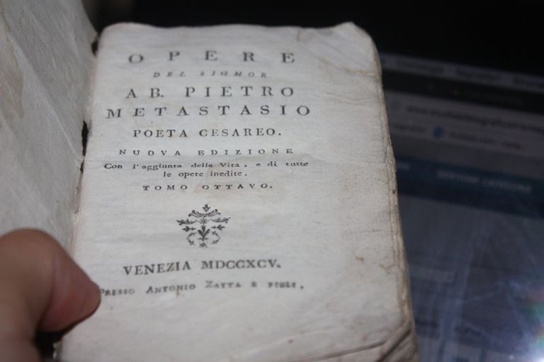 Opere Del Signor A.B.Pietro Metastasio Poeta Cesareo Venezia 1795 Tomo …