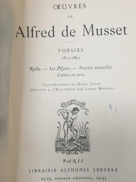 OUVRES ALFRED DE MUSSET POESIES 1833-1852 LIBRAIRIE LEMERRE 1928