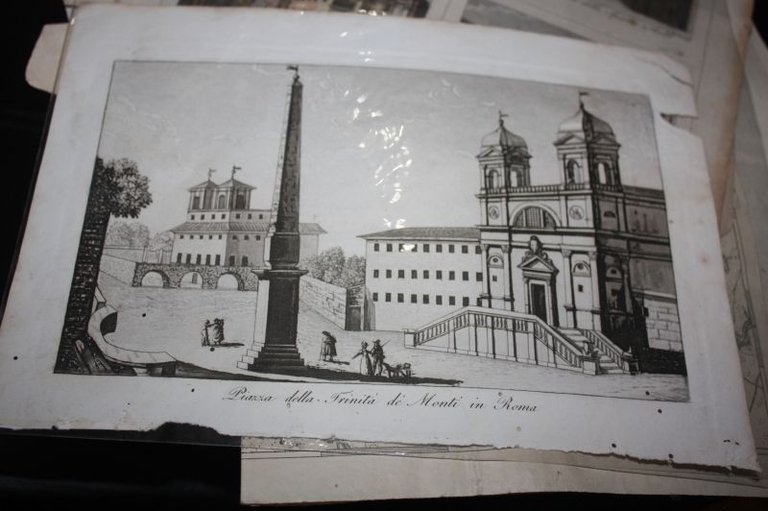 PIAZZA DELLA TRINITA' DEI MONTIIN ROMA INCISIONE 1800