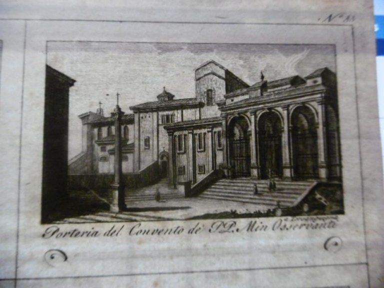 PORTERIA DEL CONVENTO DEI P.MIN,OSSERVANTI A TORSANGUIGNA INCISIONE 1800 CIPRIANI