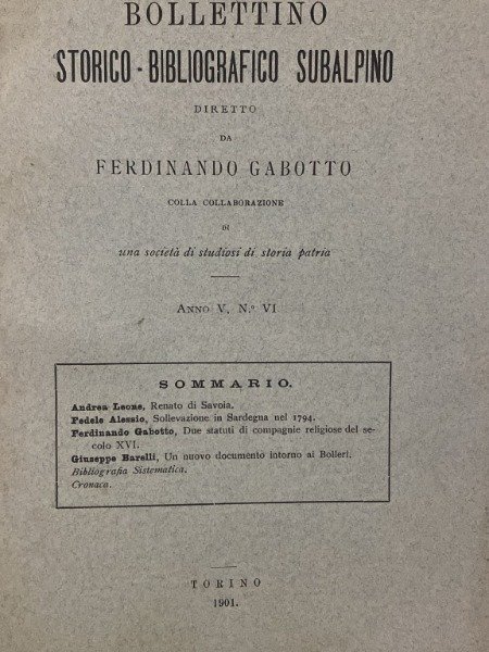 RENATO DI SAVOIA BOLLETTINO STORICO BIBLIOGRAFICO SUBALPINO ANNO V N. …