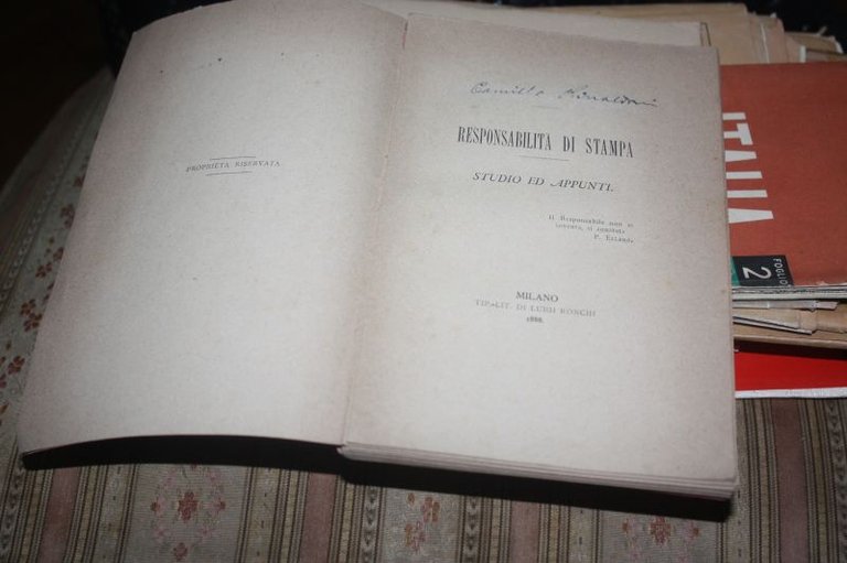 Responsabilita' Di Stampa Milano 1888 LUIGI RONCHI