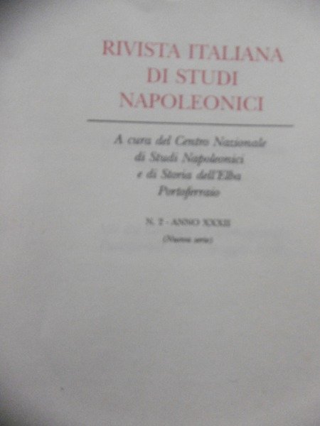 RIVISTA ITALIANA DI STUDI NAPOLEONICI N.2 ANNO XXXII EDIZIONI SCIENTIFICHE …