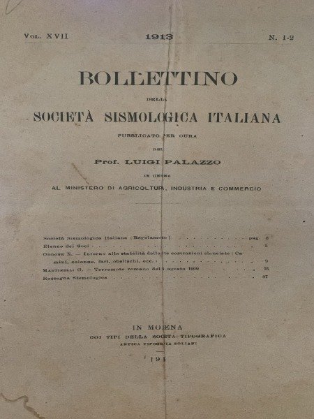 TERREMOTO ROMANO DEL 1 AGOSTO 1909 BOLLETTINO SOCIETA' SISMOLOGICA ITALIANA … | Immagine Gallery 3