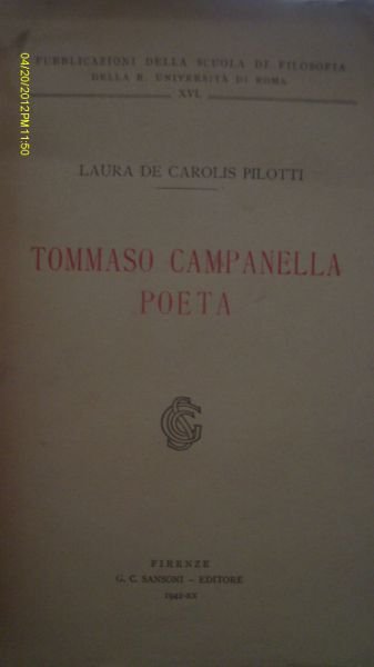 TOMMASO CAMPANELLA LAURA DE CAROLIS PILOTTI FIRENZE SANSONI 1942