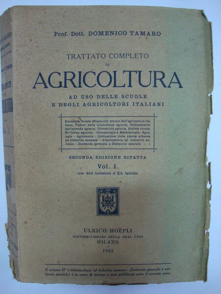 Trattato completo di agricoltura - (Solo vol.I - Ad uso …
