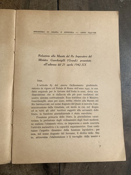 L'attività del Ministero di Grazia e Giustizia nell'anno 1941 (Relazione …