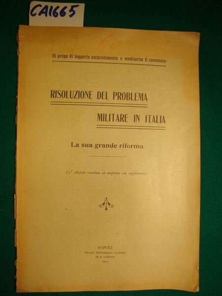 Risoluzione del problema militare in Italia - La sua grande …