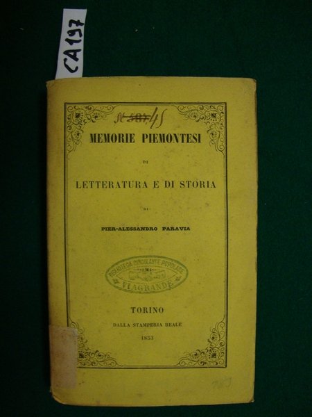 Memorie piemontesi di letteratura e di storia | Immagine principale
