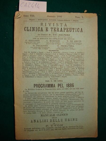 Rivista Clinica e Terapeutica - Anno VIII - Gennaio 1886 …