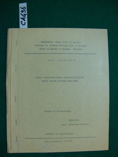 Sulla variazione della cristallizzazione nelle colate laviche dell'Etna - (Tesi … | Immagine principale