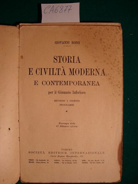Storia e civiltà moderna e contemporanea per il Ginnasio Inferiore …
