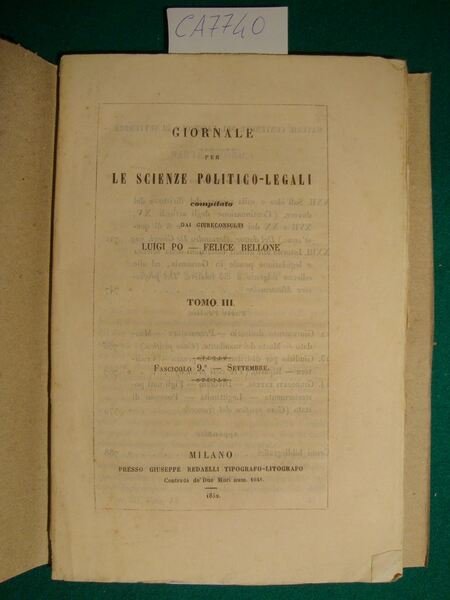 Giornale per le scienze politico-legali compilato dai giureconsulti Luigi Po …
