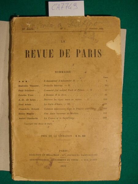 La Revue de Paris - 29° Année - n. 1 …