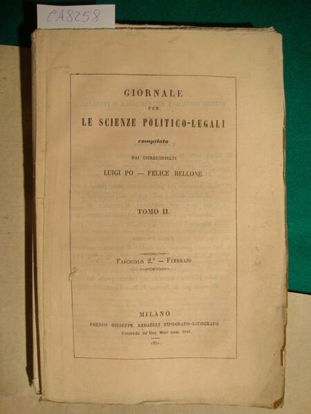 Giornale per le scienze politico-legali compilato dai giureconsulti Luigi Po …
