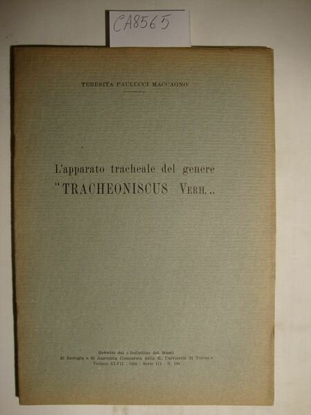 L'apparato tracheale del genere - Tracheoniscus Verh. -