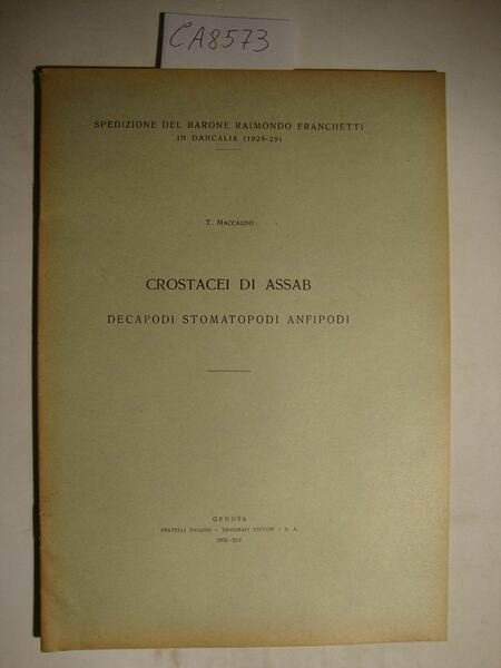 Crostacei di Assab - Decapodi stomatopodi anfipodi