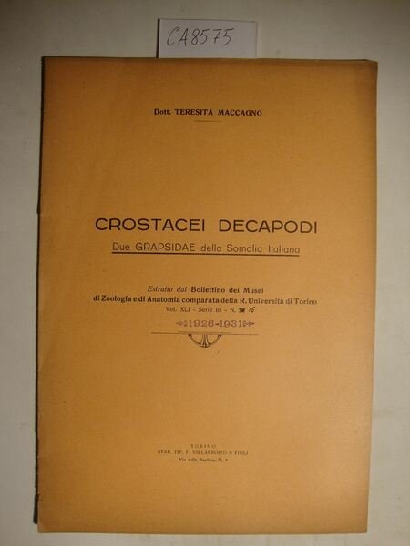 Crostacei decapodi - Due Grapsidae della Somalia Italiana | Immagine principale