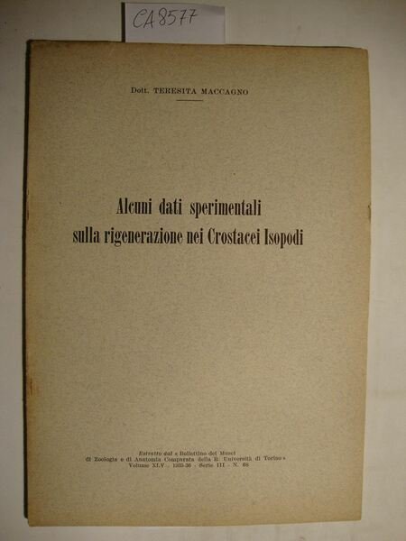 Alcuni dati sperimentali sulla rigenerazione nei Crostacei Isopodi | Immagine principale