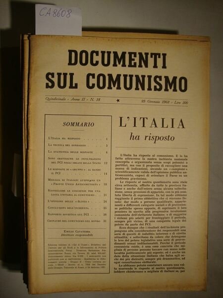 Documenti sul Comunismo - Quindicinale - Anno II (1962) - …