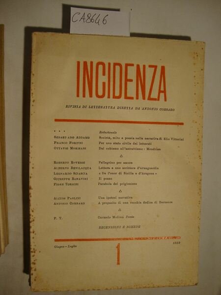 Incidenza (Rivista di letteratura diretta da Antonio Corsaro) (n. 1, … | Immagine principale