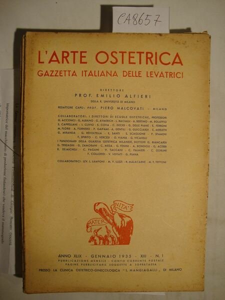 L'arte ostetrica - Gazzetta Italiana delle Levatrici - Pubblicazioni mensili …