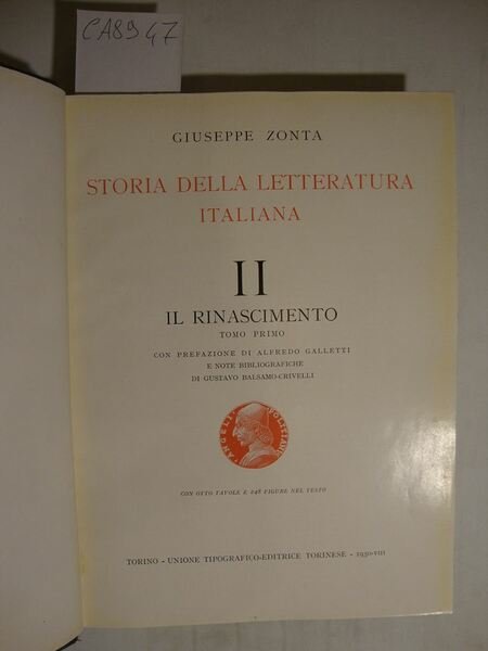 Storia della letteratura italiana (vol. II: Il Rinascimento - Tomo …