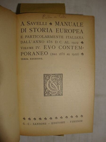 Manuale di storia europea e particolarmente italiana dall'anno 476 d.c. …