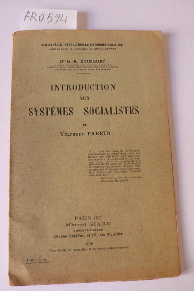 Introduction aux Sistèmes socialistes de Vilfredo Pareto