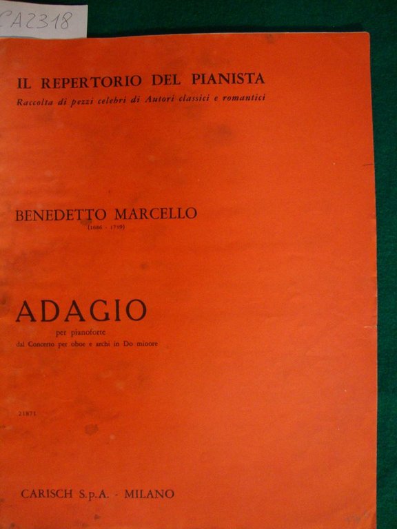Adagio per pianoforte dal Concerto per oboe e archi in …